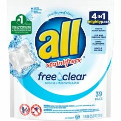All Mighty Pacs Free and Clear Super Concentrated Laundry Detergent, 39 Pacs/Pack, 6 Packs/Case
