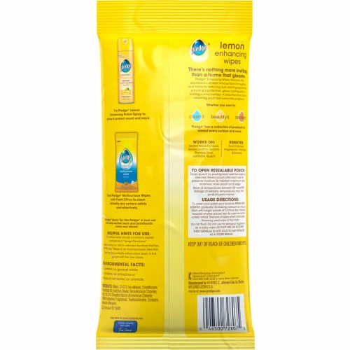 Pledge Beautify Enhancing Wipes, Lemon, 24 Wipes/Pack, 12 Packs 4 Pledge Beautify Enhancing Wipes, Lemon, 24 Wipes/Pack, 12 Packs - Image 2