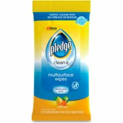 Pledge® Multi-Surface Cleaner Wet Wipes, 7" x 10" Cloth Wipe, Fresh Citrus, 25 Wipes/Pack