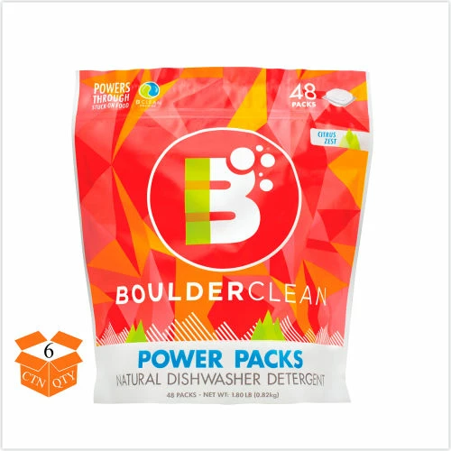 Boulder Clean Dishwasher Detergent Power Packs, Citrus Zest, 48 Tab Pouch, 6/Carton 3 Boulder Clean Dishwasher Detergent Power Packs, Citrus Zest, 48 Tab Pouch, 6/Carton
