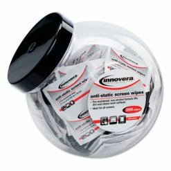 Innovera Anti-Static Screen Cleaning Wipes, 200 Sachets, Fishbowl Black Top
