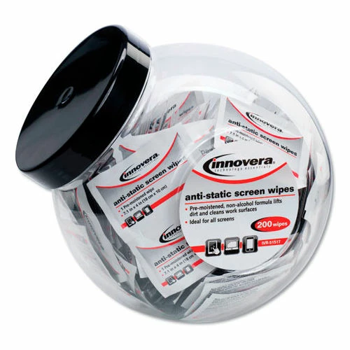Innovera Anti-Static Screen Cleaning Wipes, 200 Sachets, Fishbowl Black Top 3 Innovera Anti-Static Screen Cleaning Wipes, 200 Sachets, Fishbowl Black Top