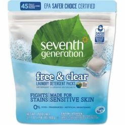 Seventh Generation Natural Laundry Detergent Packs, Powder, Unscented, 45 Packets/Pack, 8/Case -Cleaning Chemicals & Lubricants Shop UNT SEV22977CT