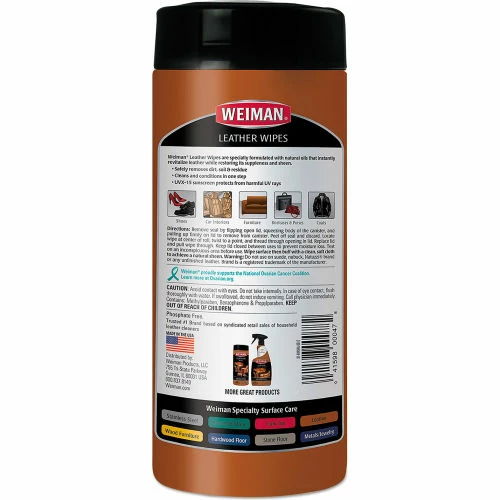 Weinman® Leather Wipes, 7" x 8", 30 Wipes/Canister 4 Weinman® Leather Wipes, 7" x 8", 30 Wipes/Canister - Image 2
